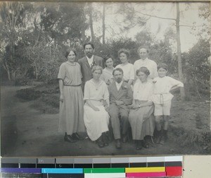 Seven French missionaries together with Karen Schaanning, Ambositra, Madagascar, ca.1920