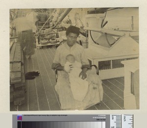 Girl with infant onboard a missionary ship, Anatom, ca.1890