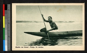 Man fishing from a small boat, Congo, ca.1920-1940