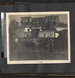 Laborers in front of the missionary compound, Ing Tai, Fujian, China, 1907