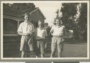 Irvine boys outside their home, Chogoria, January 1939