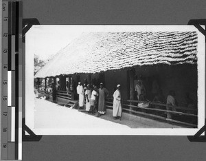 Patients waiting in front of the hospital, Sikonge, Unyamwezi, Tanzania, 1933