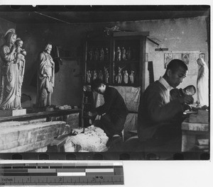 The woodcarving department at Fushun, China, 1936