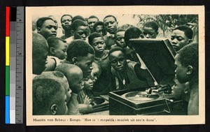 People gathering around a phonograph, Congo, ca.1920-1940