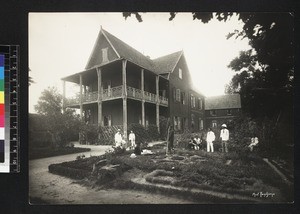 Group outside buildings of Ambohipotsy College, Madagascar, ca.1930