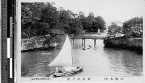 Boats and a walking bridge, Matsushima, Japan, ca. 1920-1940