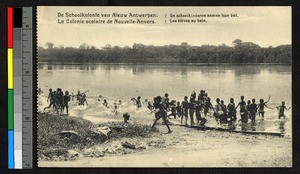 School children bathing on a riverbank, Congo, ca.1920-1940