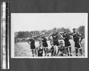Basketball team outdoors, Jinan, Shandong, China, 1924