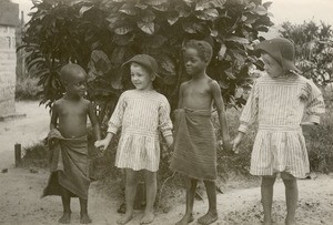 Friendship between french and african children, in Gabon