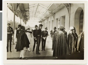 English officers at the station, Addis Abeba, Ethiopia, 1930