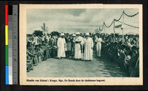 Missionary fathers with gathered people, Congo, ca.1920-1940