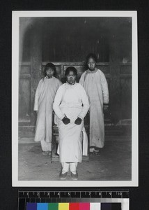 Group portrait of three female Nosu teachers, China, ca. 1920