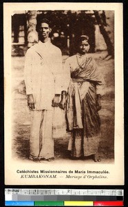 Young mission couple wed, Kumbakonam, India, ca.1920-1940