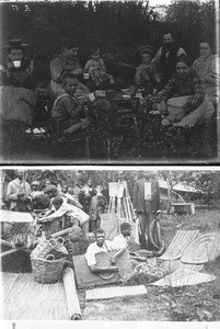 Swiss missionaries on a picnic/Handicrafts, Limpopo, South Africa, ca. 1900