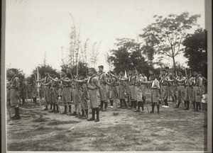 Boy scouts in Kayin doing exercises with staves