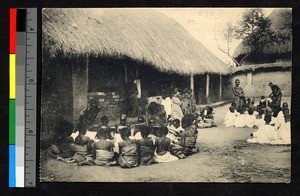 Catechists instructing children outdoors, Congo, ca.1920-1940