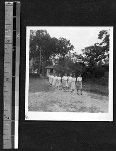 Maypole dancers on Founders' Day, Fukien Christian University, Fuzhou, Fujian, China, 1948