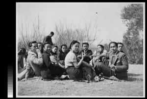 Small gathering of students after Easter worship service at Yenching University, Beijing, China, 1940