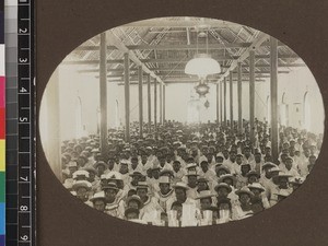 Congregation in church, Tamana, Kiribati, 1913-1914