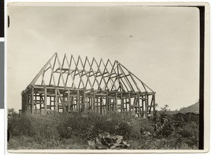 Wooden framework of the first mission house, Ayra, Ethiopia, 1930