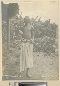 Portrait of musician with traditional Kaligo or Gubu, Blantyre, Malawi, ca.1911