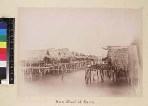 Close-up view of houses on stilts over the sea, Kaile, Papua New Guinea, ca. 1890