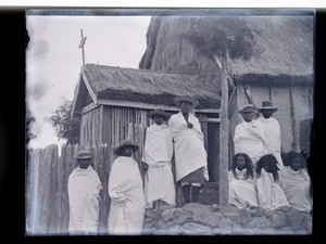 Malagasy outside church building, Ihosy(?), Madagascar, ca.1893