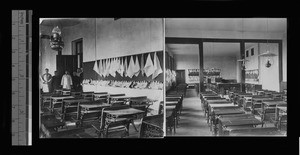 Classroom of Methodist school, decorated for Christmas, Beijing, China, 1903