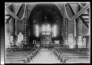 Interior of St. John's College Chapel decorated for Easter, Shanghai, China, ca.1890-1900