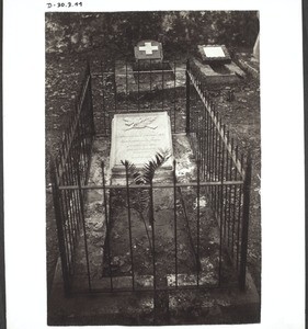 Grave of the Rev. H. Praetorius, member of the Home Board of the Basel Mission, who died during a visit, at Christiansborg