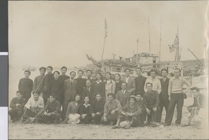 Students from Ibaraki Christian College in Front of Fishing Boats, Ibaraki, Japan, ca.1948-1952