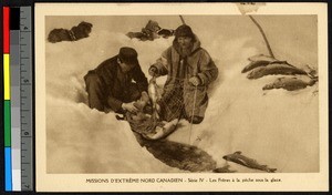 Missionary fathers ice-fishing, Canada, ca.1920-1940