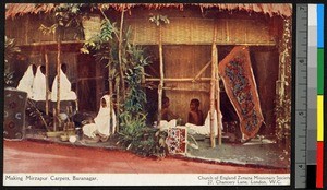 People weaving carpets, Baranagar, India, ca.1920-1940