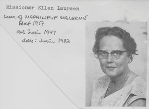 Missionary and teacher Ellen Laursen (1917-82). Sent by Danish Santal Mission to North India, 1