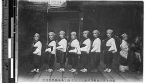 Group portrait of nine girls, Japan, ca. 1920-1940