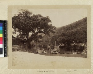 Bridge over River An-Khoe and boats, Fujian Province, China, ca. 1888-1906