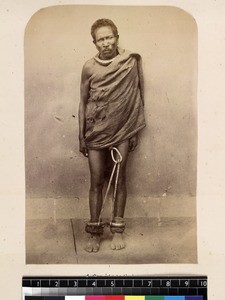 Portrait of shackled convict, Madagascar, ca. 1865-1885