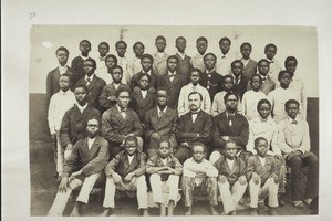 Akropong. Pupils of the secondary school with their European and three indigenous teachers