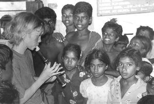 Tamil Nadu, South India, 1990. Amalie Rönnow is visiting with her father, DMS PR Manager, Jakob