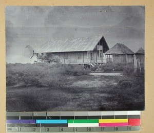 Belo Mission Station with surrounding houses, Belo sur Mer, Madagascar, 1896