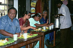 Dinner is served at a Committee meetings in Cuddalore, India