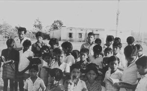 East Jeypore, South India. From Gunupur Hostel. Some of the boys welcome Danish visitors by sin