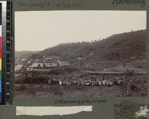 Missionary party being transported through countryside, Madagascar, ca.1900