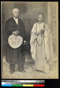 Mr. Hart and Buddhist monk, Mt. Emei, Sichuan, ca.1900-1920
