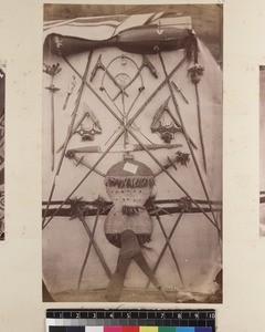 Still life of ceremonial items, Papua New Guinea, ca. 1890