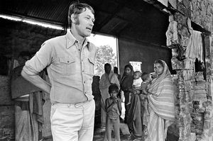 Danish Bangladesh Leprosy Mission/DBLM. Missionary Jens Kristian Egedal looking at the ruin beh