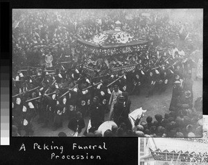 Funeral procession with large ark or casket, Beijing, China, ca. 1915-1920