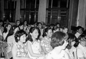 Taipei Lutheran Student Centre. Evening meeting, spring 1972. At the back: Esther Bech, a retir