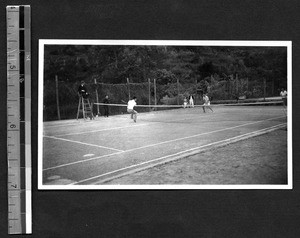 Tennis game at Fukien Christian University, Fuzhou, Fujian, China, 1935