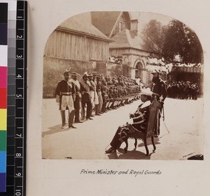 Prime Minister inspecting parade of Royal Guards, Madagascar, ca. 1865-1885